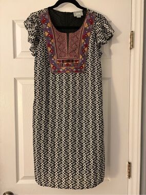 Anthropogie Maeve Boho Midi dress with Tribal Aztec yoke